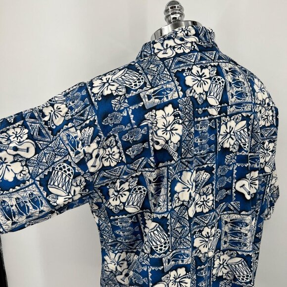 Vintage Blue Hawaiian Shirt Finding Nemo Floral Large Buttons Size‎ L - Picture 6 of 8